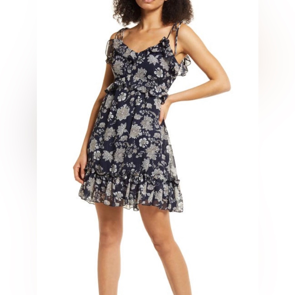 Chelsea 28 Sleeveless TieredRuffle Dress - Navy, Size S
